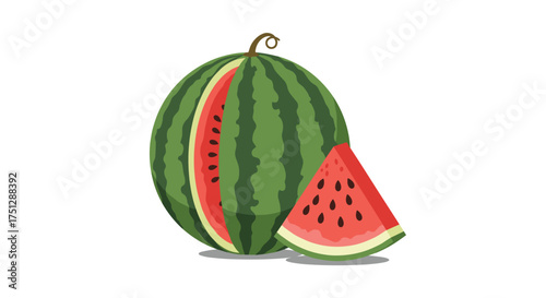 A refreshing summer fruit the sweet juicy watermelon sliced open with a wedge beside it.