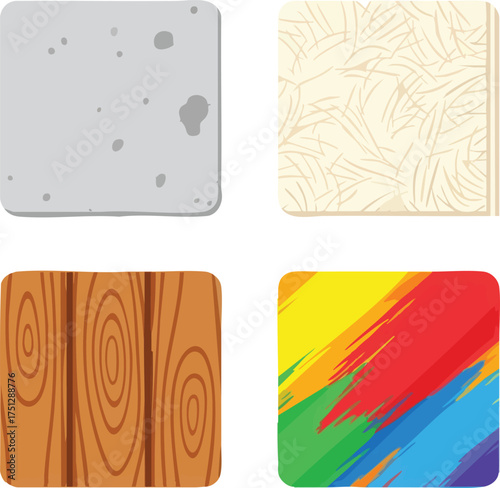 Four distinct textured squares representing different materials and styles.