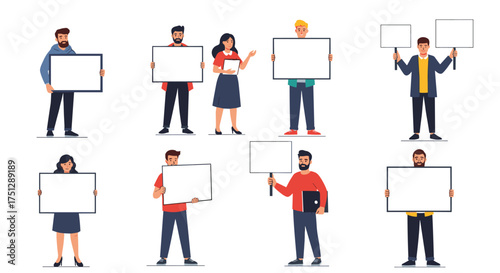 A collection of people holding blank signs for your messages.