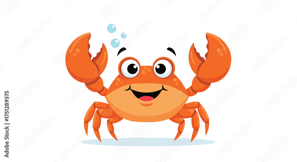 Fototapeta premium A happy cartoon crab waving its claws with excitement.