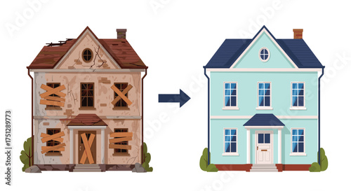 Before and after home renovation and house improvement project.