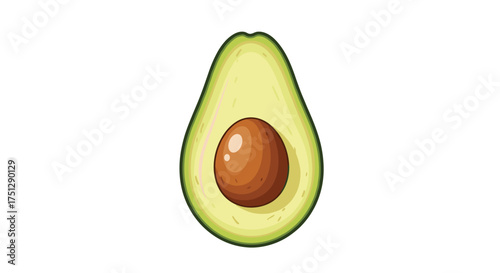 A close up of a halved avocado with a pit inside.