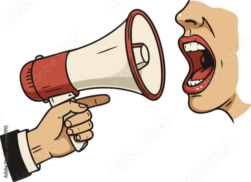 Megaphone and open mouth shouting communication concept vector illustration design