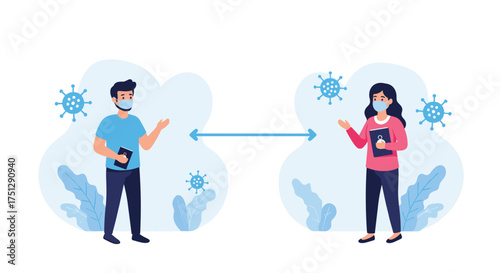 Two people practice social distancing to prevent the spread of viruses.