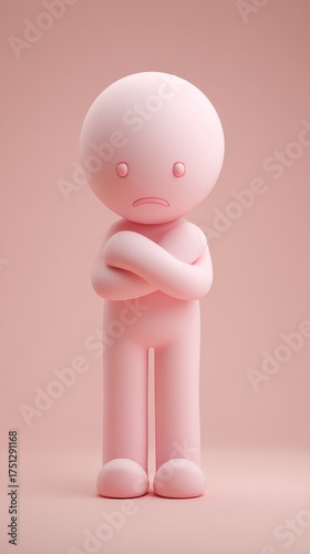 Pink Figure with Crossed Arms and Sad Expression.