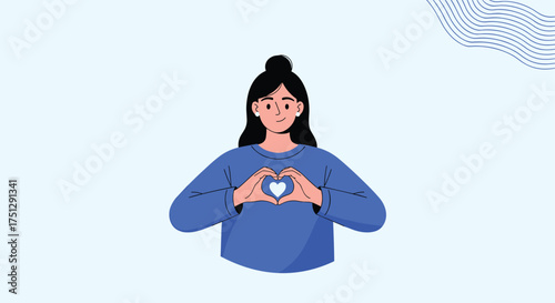 A kind person forms a heart shape with her hands.