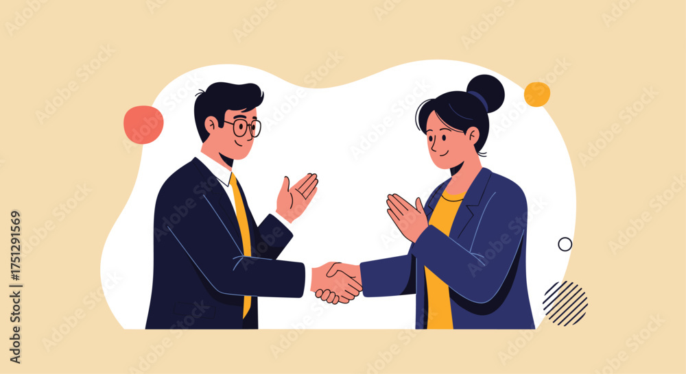 Fototapeta premium Two people are shaking hands with a business deal.