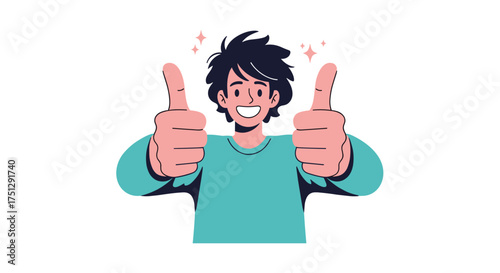 A young man gives two thumbs up with a big smile.