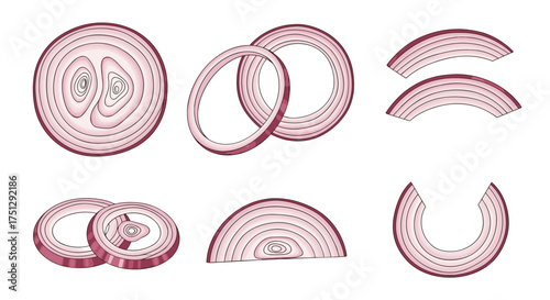 Freshly sliced red onion rings and pieces for cooking.