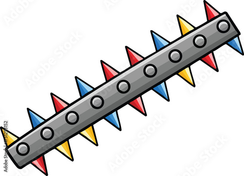 Metal comb with red blue and yellow teeth grooming tool vector illustration for hair care hygiene and styling 