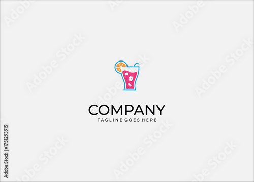 Vibrant Pink Cocktail or Fruit Juice Glass Vector Icon with Orange Slice for Summer Party Menu, Tropical Refreshment, and Bright Beverage Design.