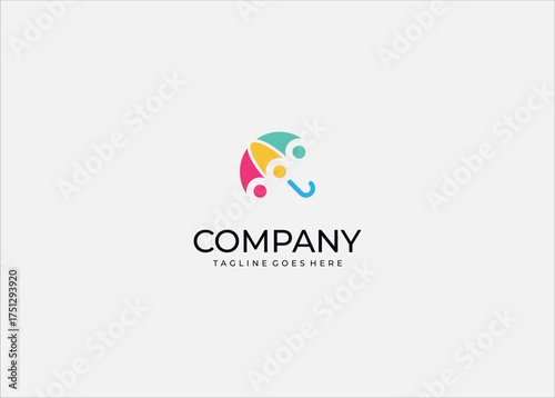 Colorful Abstract Umbrella Icon Vector Symbolizing Community Connection, Diverse Teamwork Partnership, and Corporate Protection Service Branding Logo Design.