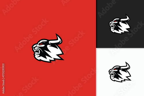 Furious Bull or Minotaur Head Mascot Logo Vector with Red Eyes for Aggressive eSports Team Branding, Sports Club, or Powerful Energy Symbol.
