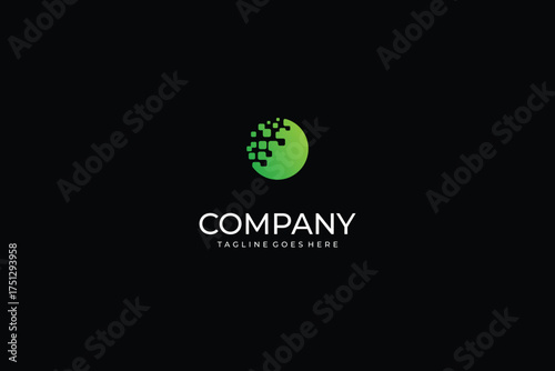 Abstract Digital Pixelated Circle Vector Logo Icon Symbolizing Data Dissolving, Technological Transformation, Modern Digital Disruption, and Global Innovation.