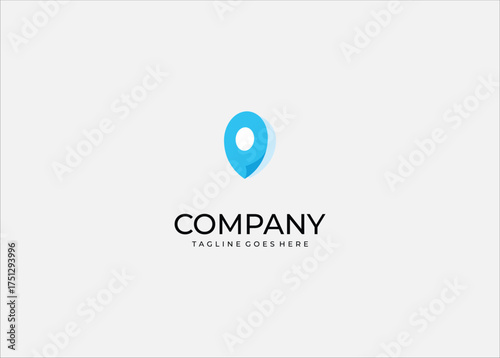 Bright Blue Location Pin Vector Icon with Shadow Fold Effect for GPS Navigation App Interface, Digital Map Marker, and Business Locator Symbol.