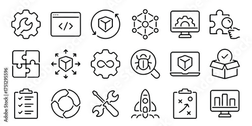 software, development, technology, coding, programming, bug, error, fix, solution, puzzle, gear, cogwheel, wrench, computer, monitor, laptop, box, package, rocket, launch, strategy, plan, chart, graph