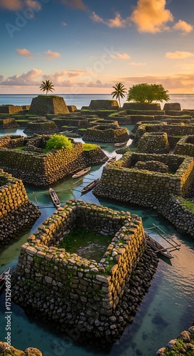 Nan Madol Ruins - Ancient City on Pohnpei Island at Sunset.