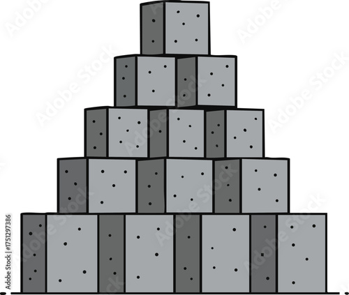 Pyramid of gray concrete blocks stacked in geometric construction design vector illustration