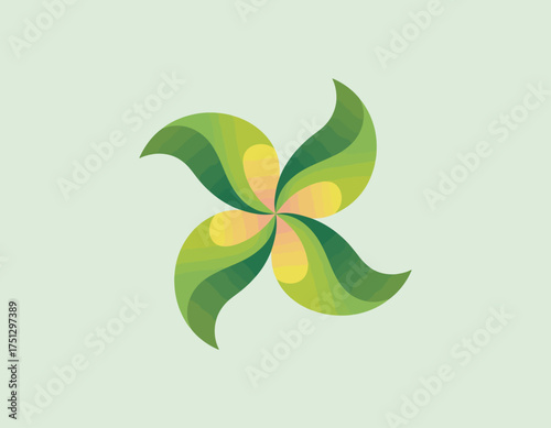 The image showcases a vibrant green floral logo design in a unique abstract style, symbolizing nature, freshness, and organic elements.
