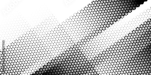 Geometric pattern of black triangles on a white background.Seamless in one direction.Option with an average fade out.The scale transformation method.