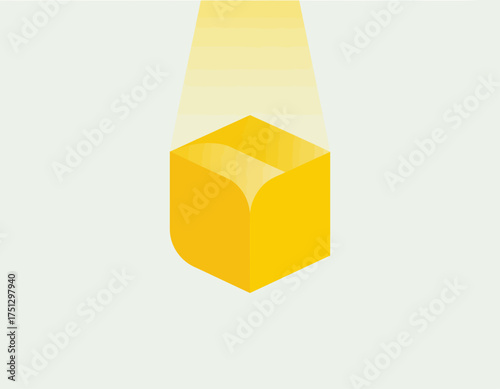 A minimalist logo design featuring a yellow cube illuminated from above, representing clarity and focus, suitable for businesses centered on innovation and simplicity.