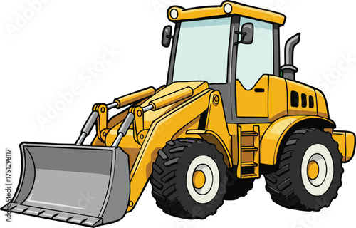 Yellow construction loader front bucket vehicle heavy machinery vector illustration 