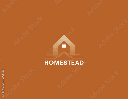 This homestead logo features a warm earthy color palette with a simplistic house icon and clean lines, representing comfort, stability, and a cozy lifestyle for real estate brands.