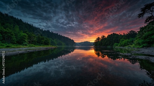 Calm sunset in nature captured in hidden places of the world showcasing peaceful scenery, warm light, and tranquil atmosphere through scenic composition and natural beauty