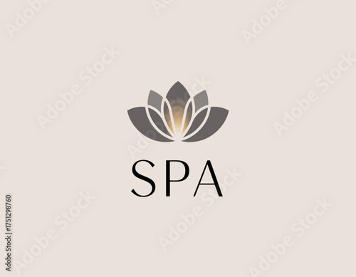 This image features a sophisticated lotus flower logo design for a spa, symbolizing tranquility, beauty, and relaxation in the wellness industry.