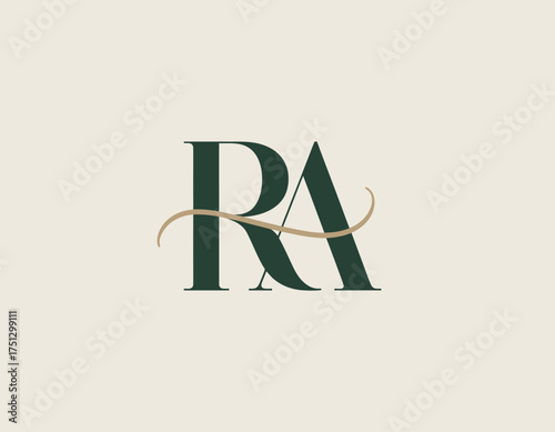 An elegant monogram featuring the letters R and A, designed with sophisticated script that conveys professionalism and luxury for high-end branding.