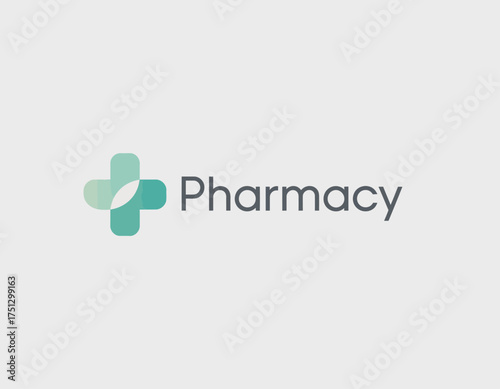 A clean and modern pharmacy logo with a green cross and leaf motif, representing health, wellness, and trustworthy pharmaceutical services in a vibrant visual style.