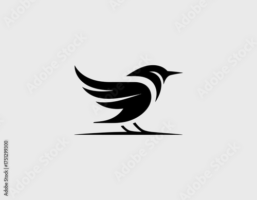 The image presents a sleek black bird logo captured in a dynamic silhouette, evoking themes of freedom, agility, and the beauty of nature.