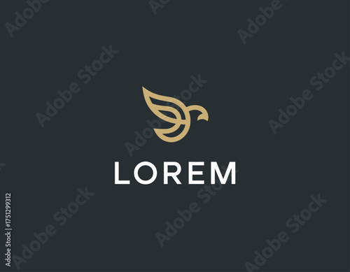 This image showcases a sleek bird emblem designed for a brand named LOREM, representing elegance and sophistication in visual branding and logo creation.