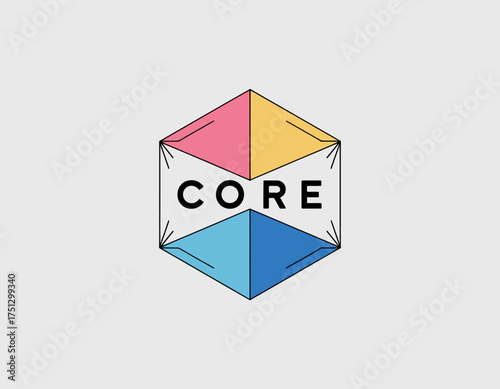 This logo features a geometric hexagon divided into vibrant colors, symbolizing the idea of 'core' unity and collaboration within communities and businesses.