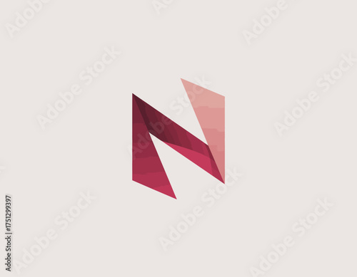 A contemporary geometric letter 'N' showcases a sleek design in gradient finishes, reflecting innovation and modernity while appealing to a creative audience.