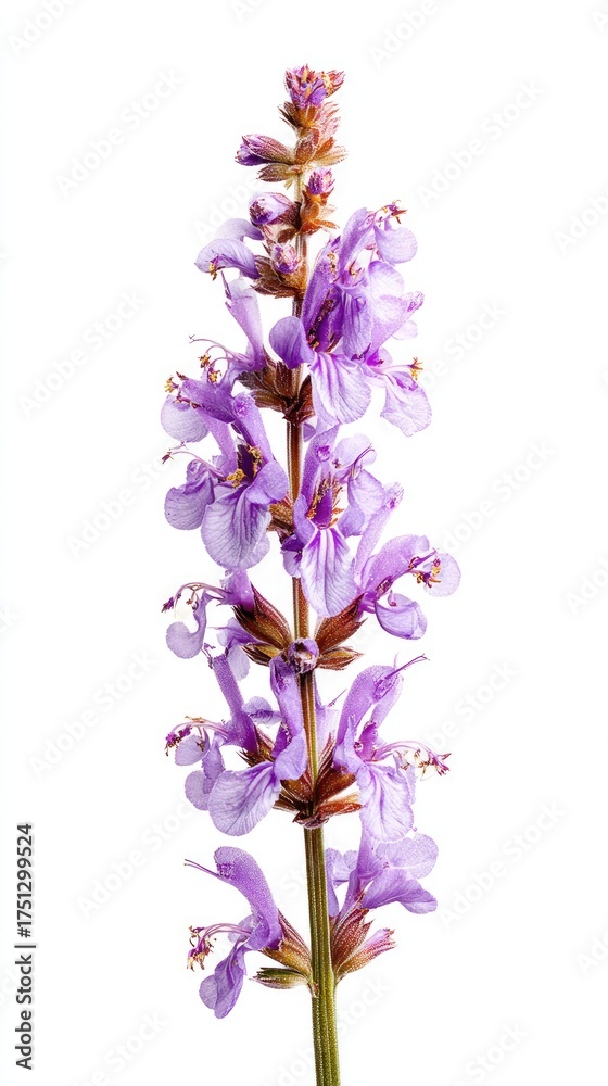 Fototapeta premium Purple Flower Stalk Isolated on White Background.