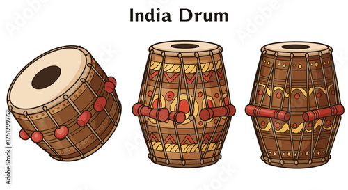 Traditional Indian Drum Illustration with Cultural Design