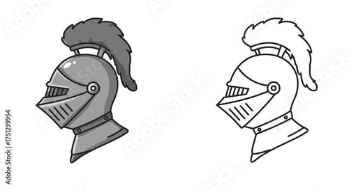 Medieval Knight Helmet Illustration in Two Styles