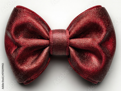 A single, solid red bow tie of metallic or velvet texture on a neutral background Classic design with a straight knot and flexible loops No additional objects or people present Close - AI-Generated