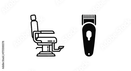 Barber Chair and Hair Clipper Icon Illustration
