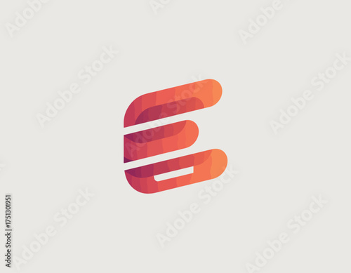 This image features a stylized letter E logo made of intertwined shapes, showcasing a blend of modernity and creativity, perfect for branding purposes in various fields.