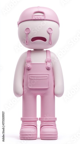 Sad Pink Figure with Overalls and Crying Face.