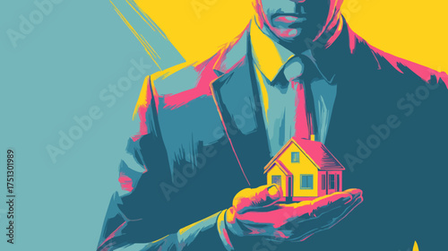 Man in a suit holding a model of a small home in his hand