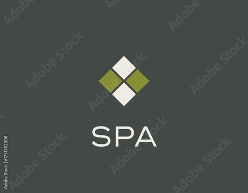 A sophisticated geometric logo comprised of diamond shapes in green and white, suggesting elegance and tranquility, ideal for spa or wellness branding.