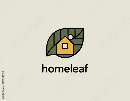 This logo features a unique design incorporating a house and a leaf, perfectly blending natural elements with home themes, creating a warm, inviting feel.