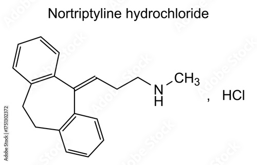 Nortriptyline hydrochloride, chemical structure of nortriptyline hydrochloride, drug substance
