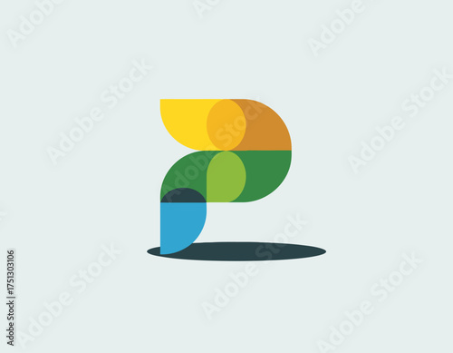 An abstract logo design resembling the letter P, composed of vibrant circles, signifies unity and collaboration, perfect for organizations emphasizing teamwork and growth.