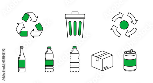 Recycling symbols and waste materials in minimalist design  