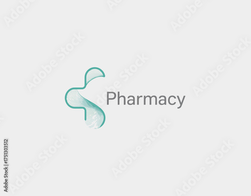 This logo symbolizes a pharmacy with a sleek and modern flowing design, conveying health, wellness, and professionalism, suitable for pharmacy and healthcare businesses.
