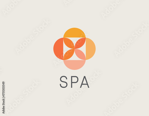 This image showcases a sleek logo design for a spa, featuring elegant overlapping shapes in warm colors, conveying a sense of relaxation, wellness, and tranquility.